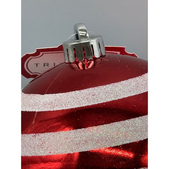 trim a home set of 3 bulbs ornaments red embellished strips swirls 5" READ NEW - Picture 4 of 6